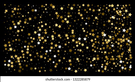 Gold stars. Confetti celebration, Falling golden abstract decoration for party, birthday celebrate, anniversary or event, festive. Festival decor. Vector illustration