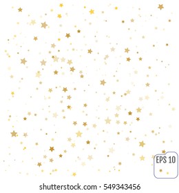 Gold stars. Confetti celebration, Falling golden abstract decoration for party, birthday celebrate, anniversary or event, festive. Festival decor. Vector illustration