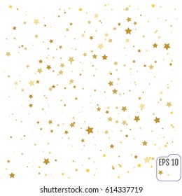 Gold stars. Confetti celebration, Falling golden abstract decoration for party, birthday celebrate, anniversary or event, festive. Festival decor. Vector