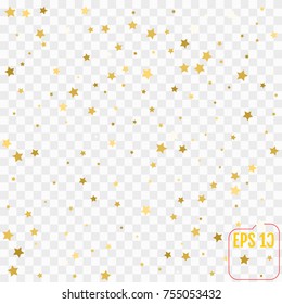 Gold stars. Confetti celebration, Falling golden abstract decoration for party, birthday celebrate, anniversary or event, festive. Festival decor. Vector illustration