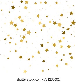 Gold stars. Confetti celebration, Falling golden abstract decoration for party, birthday celebrate, anniversary or event, festive. Festival decor. Vector illustration