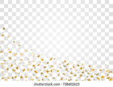 Gold stars confetti celebration isolated on white transparent background. Golden stars abstract decoration. Glitter confetti Christmas card, New Year celebration. Shiny floor Vector illustration