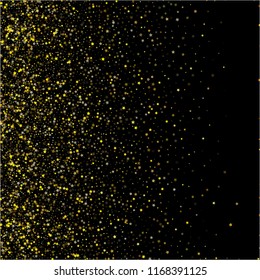Gold Stars Confetti, Christmas Celebration Vector Background. VIP Premium New Year, Birthday Party Decoration. Funky Ads, Sale Banner Falling Down Gold Stars Tetxure. Sparkling Glitter Holiday Garland