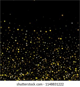 Gold Stars Confetti Christmas Festive Cool Vector Background. VIP Sparkles New Year Birthday Party Ornament. Funky Ads, Sale Banner Falling Down Gold Stars Tetxure. Premium Glitter Holiday Garland