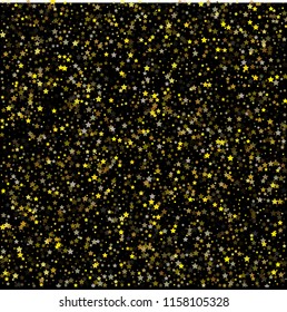 Gold Stars Confetti Christmas Festive Cool Vector Background. Bright Sparkles New Year Birthday Party Border. Trendy Ads Sale Banner Falling Down Gold Stars Tetxure