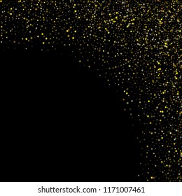 Gold Stars Confetti Christmas Festive Cool Vector Background. Bright Sparkles New Year Birthday Party Frame. Funky Ads, Sale Banner Falling Down Gold Stars Tetxure. Sparkling Glitter Holiday Garland
