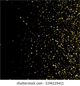 Gold Stars Confetti, Christmas Holidays Vector Background. VIP Sparkles New Year Birthday Party Decoration. Funky Ads, Sale Banner Falling Down Gold Stars Tetxure. Sparkling Glitter, Winter Holiday