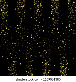 Gold Stars Confetti Cool Christmas Festive Vector Background. Bright Sparkles New Year Birthday Party Border. Magic Ads Sale Banner Falling Down Gold Stars Tetxure. Sparkling Glitter Holiday Garland