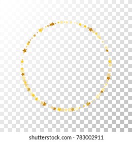 Gold Stars Confetti Lines on Transparent Background. Invitation Background. Banner, Greeting Card, Christmas and New Year card, Postcard, Packaging, Textile Print. Beautiful Starry Sky