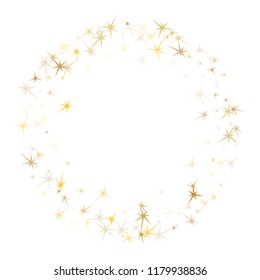 Gold stars confetti on white. Geometric metallic starburst vector background. VIP star sparkles success symbols. Fireworks flying elements decoration graphic design.