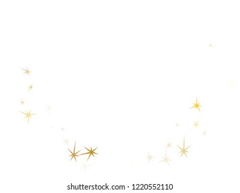 Gold stars confetti on white. Geometric metallic twinkle vector background. Magic star sparkles poster backdrop. Fireworks flying elements decoration graphic design.