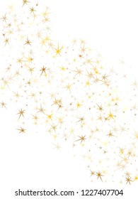 Gold stars confetti on white. Geometric metallic starry vector background. Shiny star sparkles holiday print. New Year celebrate decoration graphic design.