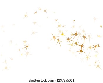 Gold stars confetti on white. Geometric metallic starry vector background. Cute star dust sparkles success symbols. Sky objects decoration graphic design.