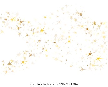 Gold stars confetti on white. Geometric metallic starry vector background. Magic star sparkles holiday pattern. Sky objects decoration graphic design.