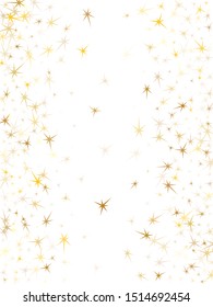 Gold stars confetti on white. Geometric metallic tinsels vector background. Premium star sparkles success symbols. New Year celebrate decoration graphic design.