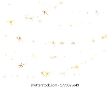 Gold stars confetti on white. Geometric metallic starry vector background. VIP star sparkles success symbols. Space objects decoration graphic design.