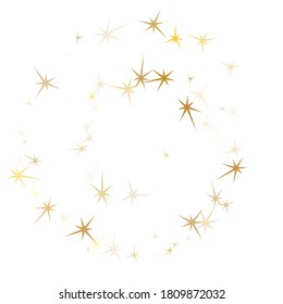 Gold stars confetti on white. Geometric metallic starry vector background. Chic star dust sparkles success symbols. New Year celebrate decoration graphic design.