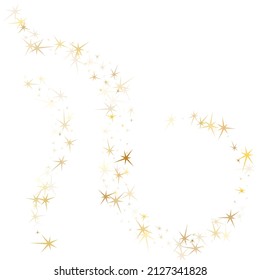 Gold stars confetti on white. Geometric metallic starburst vector background. Glowing star sparkles birthday pattern. Xmas card decoration graphic design.