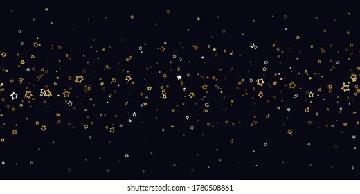 Gold stars confetti. Seamless pattern random starry fall. Luxury shiny little random stellar falling on white background. New Year and Christmas background. Vector illustration.
