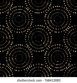 gold stars confetti, Starburst on dark background vector, gold stars seamless pattern. Flying sparkles, golden glitter confetti falling pattern. Night stars sky, magic shining stars and glitter dots