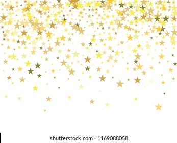 Gold Stars Confetti Vector Cosmic Magic Light Garland. Christmas, Birthday Party Scatter Gamour Sparkles Glitter Celebration Decoration. New Year Holiday Falling Down Stars Confetti, Gift Decor