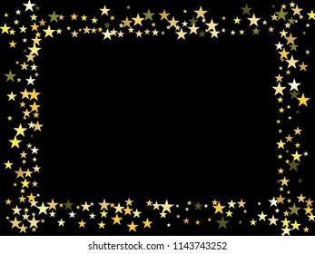 Gold Stars Confetti Vector Magic Cosmic Light Garland. Christmas, Birthday Party Scatter Gamour Sparkles Glowing Celebration Decoration. Elegant New Year Holiday Premium Texture Gold Star Explosion