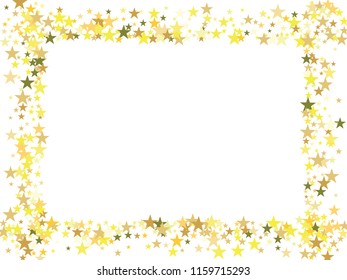 Gold Stars Confetti Vector Magic Cosmic Light Garland. Fairy Christmas Lights, Gamour Sparkles Glitter for Birthday Party Hipster Frame. New Year Holiday Falling Texture Stars Confetti, Gift Decor
