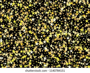 Gold Stars Confetti, Vector Starburst Cosmic Frame. Christmas, Birthday Party Scatter Gamour Sparkles Glowing Celebration Decoration. Noble VIP New Year Holiday Premium Texture, Gold Star Explosion