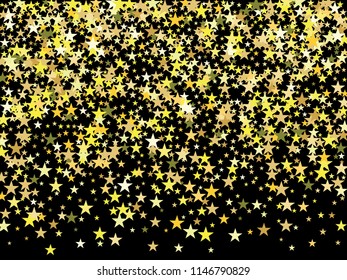 Gold Stars Confetti, Vector Starburst Magic Frame. Christmas, Birthday Party Scatter Gamour Sparkles Glowing Celebration Decoration. Noble VIP New Year Holiday Premium Texture, Gold Star Explosion