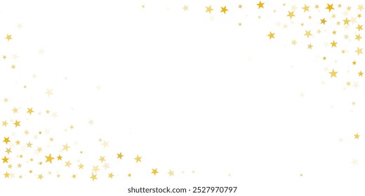 Gold stars corner vector background, sparkling Christmas confetti falling. Shining flying golden stars glitter backdrop, sparkle border	