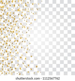 Gold stars falling confetti frame isolated on transparent background. Golden abstract pattern Christmas, New Year holiday celebration, festive, party. Glitter explosion Vector illustration