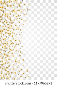 Gold stars falling confetti frame isolated on transparent background. Golden abstract pattern Christmas, New Year holiday celebration, festive, party. Glitter explosion Vector illustration