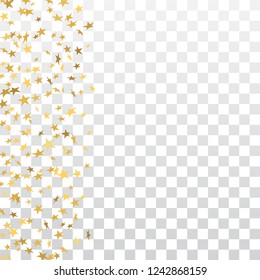 Gold stars falling confetti frame isolated on transparent background. Golden abstract pattern Christmas, New Year holiday celebration, festive, party. Glitter explosion Vector illustration