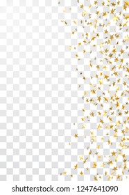 Gold stars falling confetti frame isolated on transparent background. Golden abstract pattern Christmas, New Year holiday celebration, festive, party. Glitter explosion Vector illustration