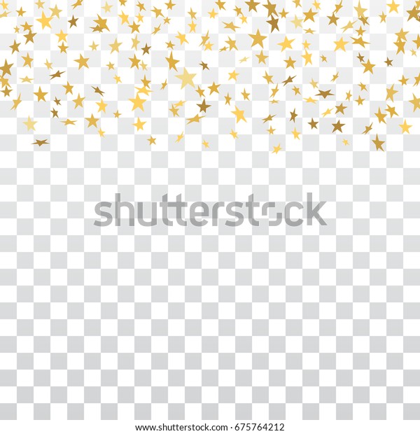 透明な背景に金色の星が落ちる紙吹雪の枠 金色の抽象的パターン