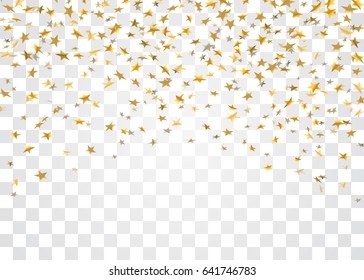 Gold stars falling confetti isolated on white transparent background. Golden explosion confetti. Abstract decoration. Stars for Christmas festive party. Shiny glitter Vector illustration