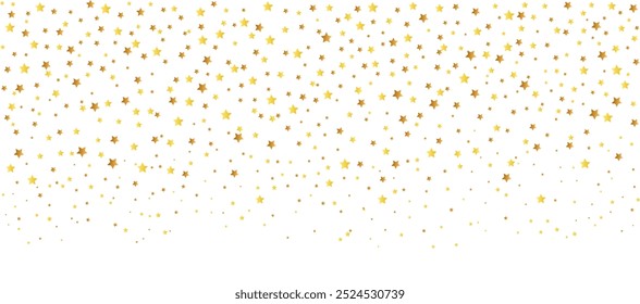 Gold stars falling down confetti background. Abstract glitter pattern, shiny sparkles border. Vector texture for Christmas, New Year or birthday party 