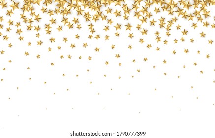 Gold stars. Falling gold foil confetti abstract decoration for party, birthday celebration, anniversary or event, festive. Festive decor. Christmas  Vector illustration EPS10