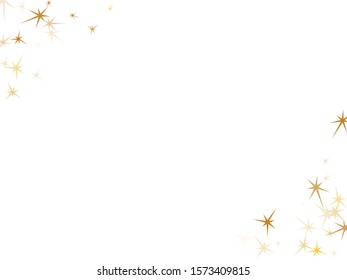 Gold stars falling on white. Geometric metallic twinkle vector background. Glamour star sparkles birthday pattern. Xmas card decoration graphic design.