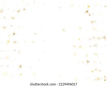 Gold stars falling on white. Geometric metallic starry vector background. Shiny star sparkles holiday pattern. Fireworks flying elements decoration graphic design.