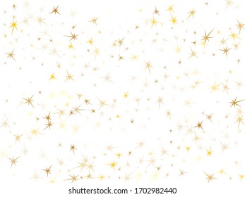 Gold stars flying on white. Geometric metallic starry vector background. VIP star sparkles winner symbols. New Year celebrate decoration graphic design.