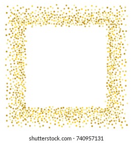 gold stars glitter confetti  square frame elements. shining sparkles border pattern on white with golden sky objects, star dust. Abstract vector background design