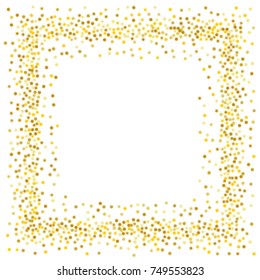 gold stars glitter confetti  square frame elements. shining sparkles border pattern on white with golden sky objects, star dust. Abstract vector background design