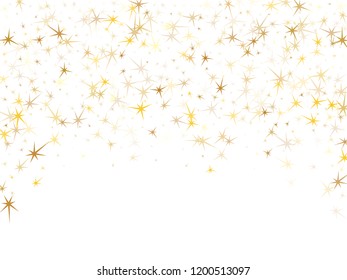 Gold stars glitter on white. Geometric metallic starry vector background. VIP star sparkles winner symbols. Fireworks flying elements decoration graphic design.