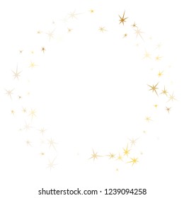 Gold stars glitter on white. Geometric metallic starry vector background. Abstract star sparkles birthday pattern. Galaxy objects decoration graphic design.