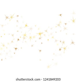 Gold stars glitter on white. Geometric metallic starburst vector background. Cute star dust sparkles success symbols. Galaxy objects decoration graphic design.