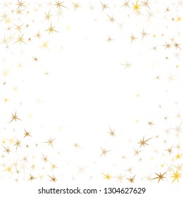 Gold stars glitter on white. Geometric metallic starburst vector background. VIP star sparkles winner symbols. Sky objects decoration graphic design.