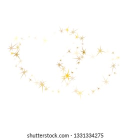 Gold stars glitter on white. Geometric metallic starry vector background. Cool star dust sparkles success symbols. Space objects decoration graphic design.