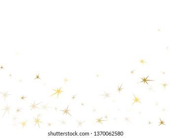 Gold stars glitter on white. Geometric metallic starry vector background. Magic star sparkles poster backdrop. Xmas card decoration graphic design.