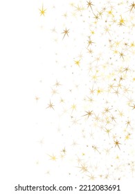 Gold stars glitter on white. Geometric metallic twinkle vector background. Premium star sparkles success symbols. Galaxy objects decoration graphic design.